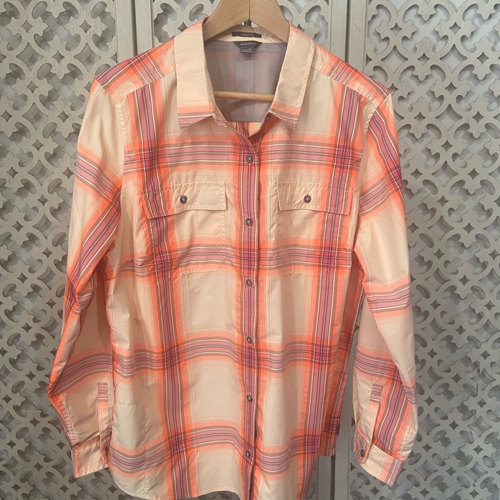 Eddie Bauer Adventurer 3 Vibrant Orange Plaid Shirt